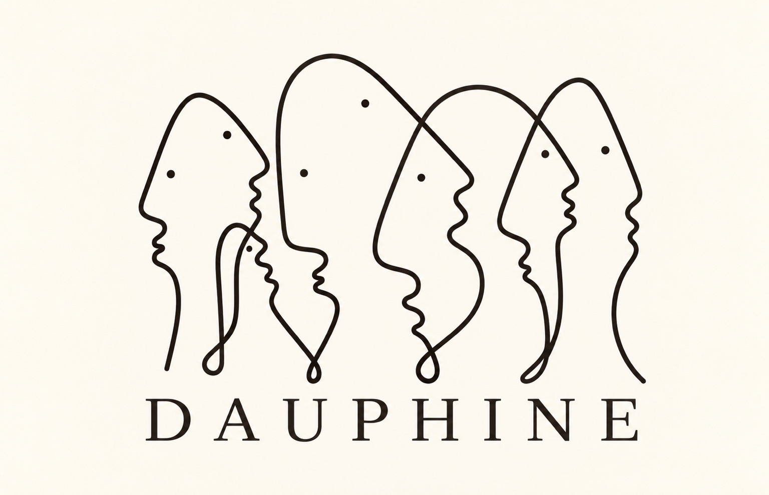 Dessin de profils superposés et signature DAUPHINE, œuvre de l'artiste